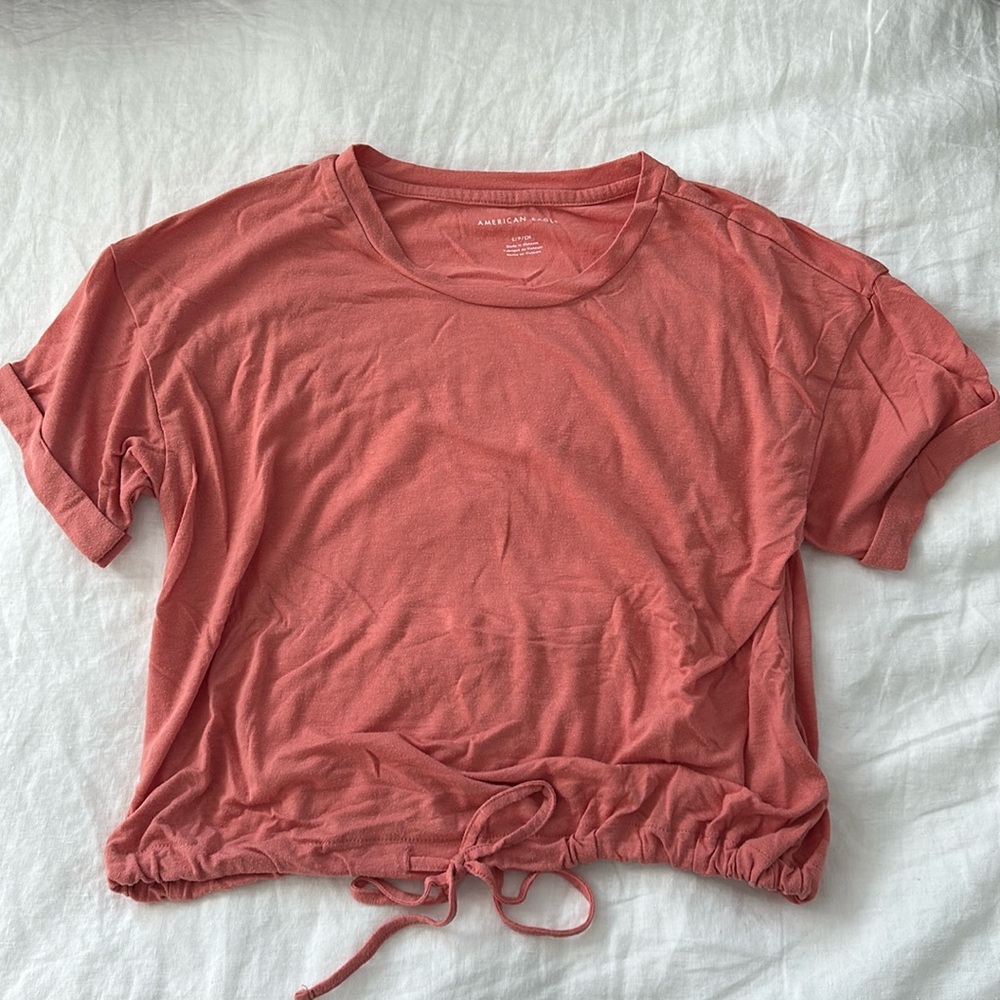 American Eagle Cropped Tie Bottom Shirt